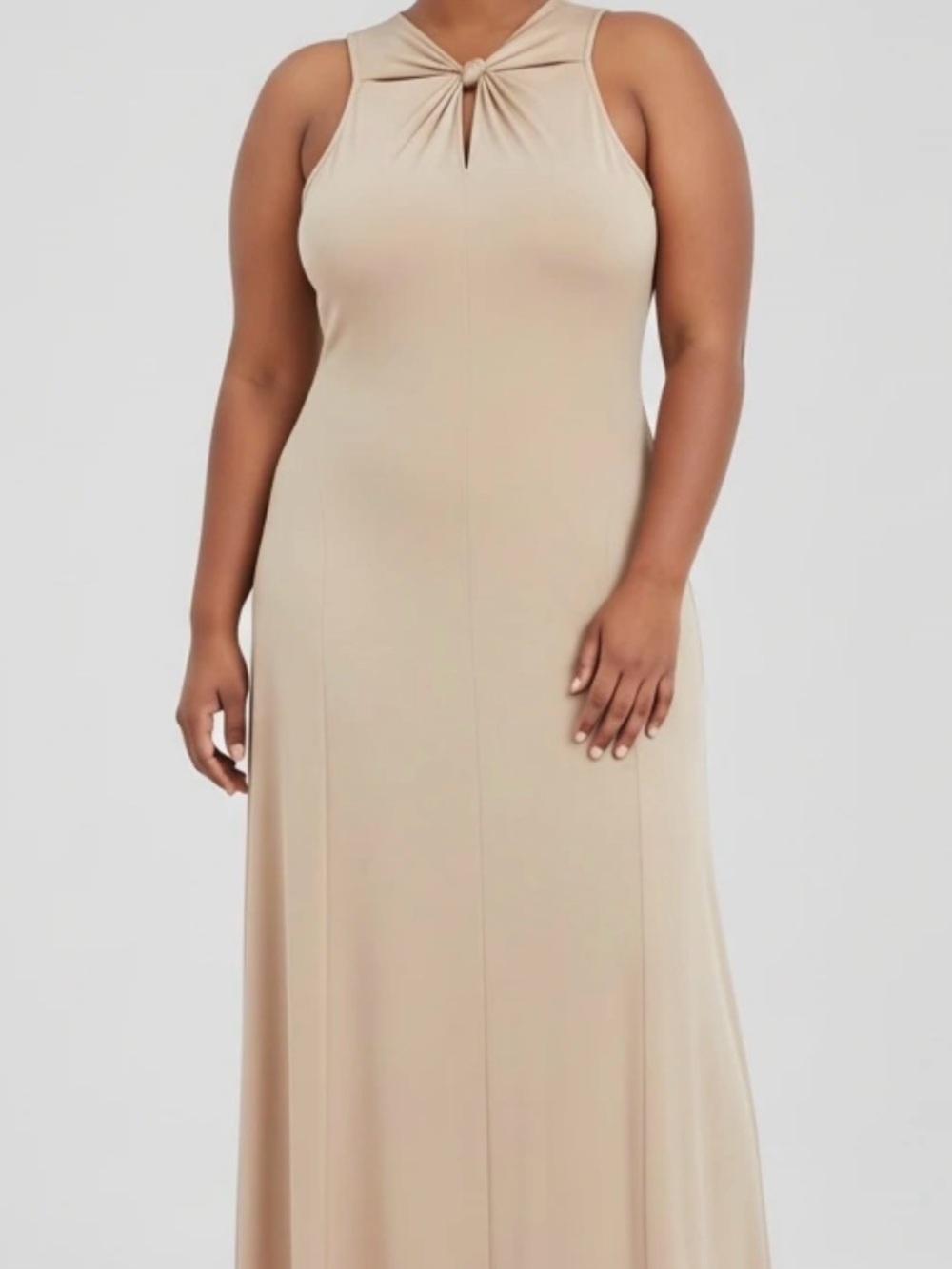 H&M Sleeveless Twist-Keyhole Maxi Dress in Beige